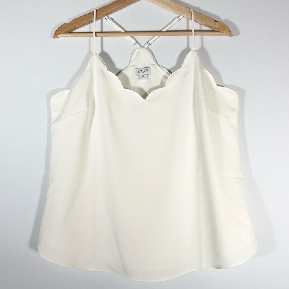 J. CREW Scalloped Silky Carrie Camisole Sleeveless Tank Top Cream Size 10